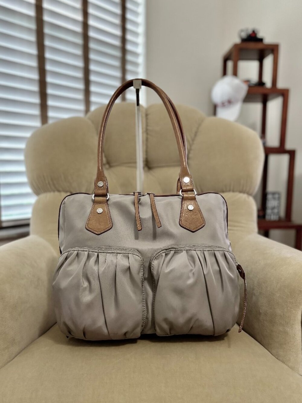 Auth MZ WALLACE Iconic Bedford Belle Khaki Nylon Large Satchel Bag